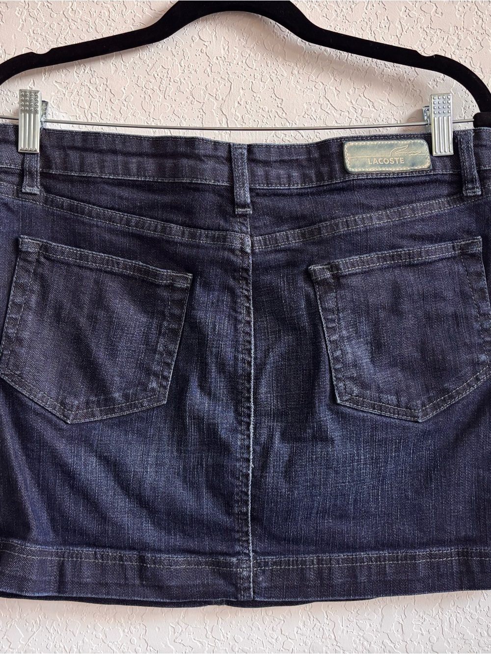 Lacoste Denim Mini Skirt Size 40 Dark Wash Y2K Preppy Stretch - Picture 2 of 5